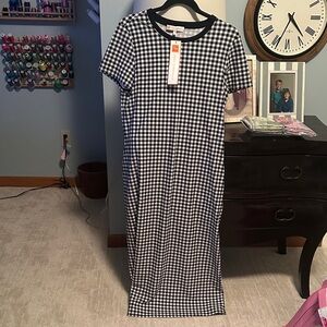 Jude Connally Navy and White Checkered Midi Dress